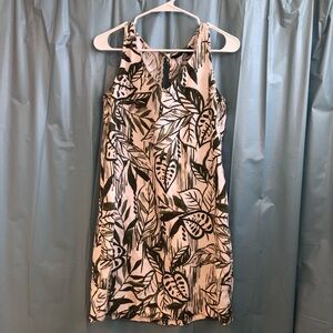 Tahari Black and White Leaf Print Midi Dress